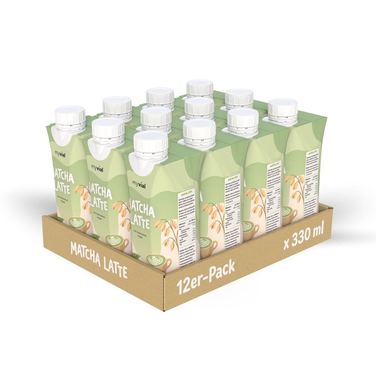 myvial Matcha Latte 12er-Pack, zwölf Trinkpäckchen à 330 ml
