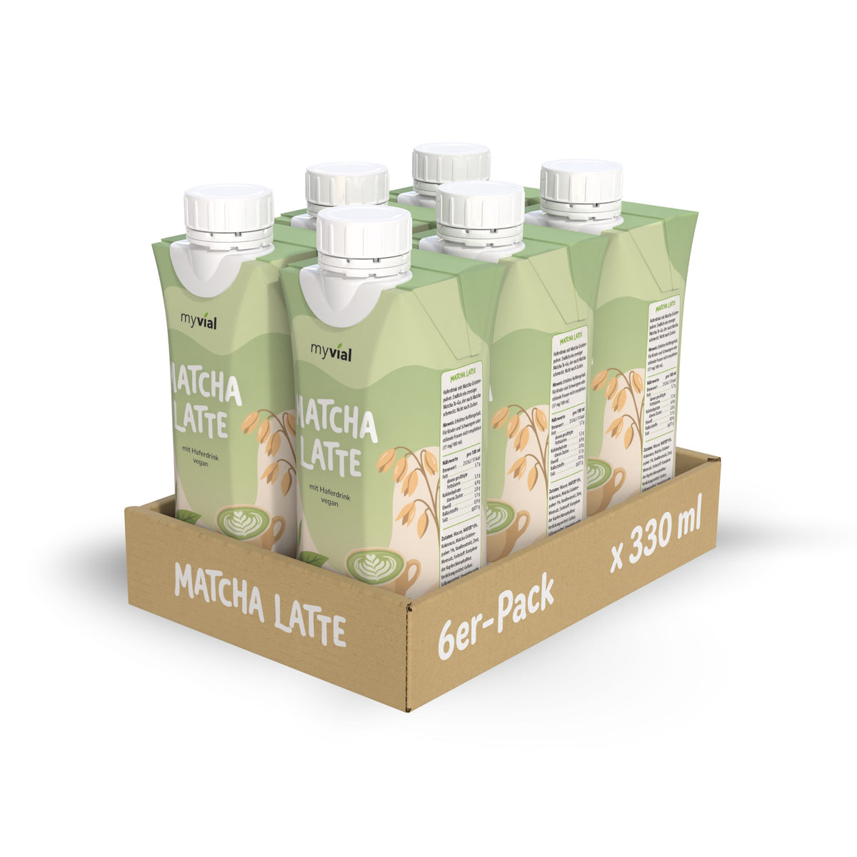 myvial Matcha Latte 6er-Pack, sechs Trinkpäckchen à 330 ml